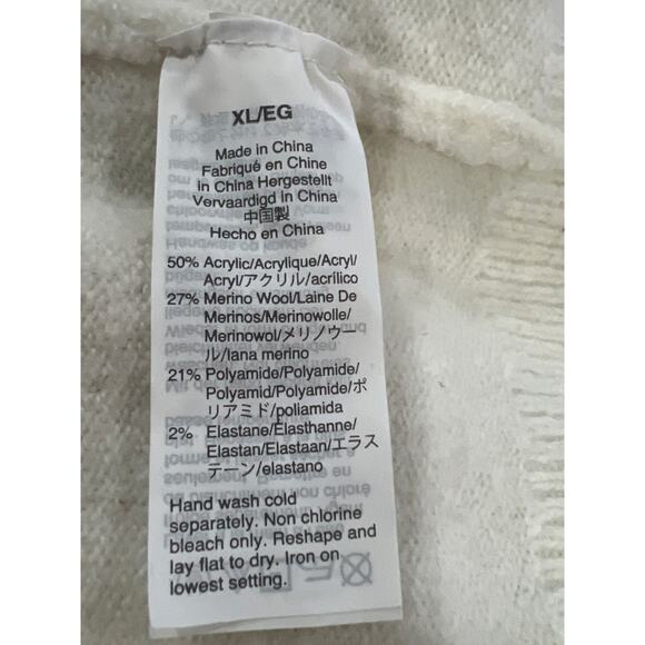 Madewell Cream Pom-Pom Sweater XL V-Neck Merino Wool Blend Cozy Soft Knit Sale!! - Picture 4 of 8